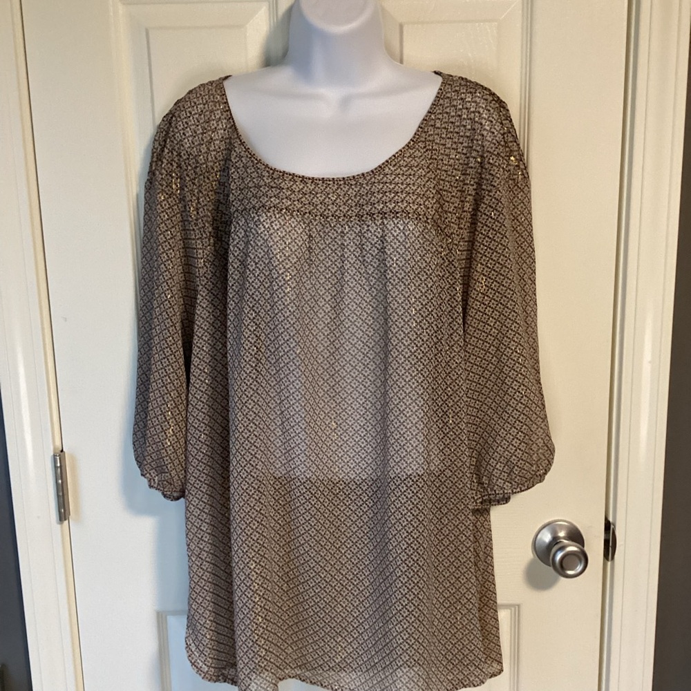 Brown and white blouse with ruffle neckline  by Lauren Conrad-NWT-size 2xl